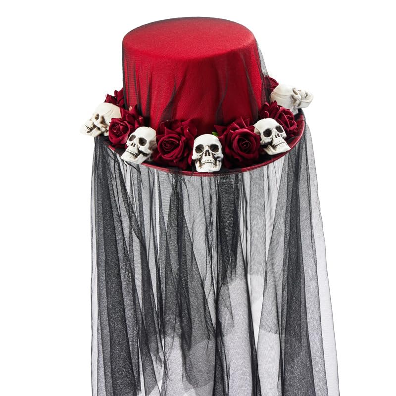 BLESSUME Steampunk Skull Hat Unisex Fancy Dress Top Hat for Carnival Halloween, Theme Party, Red - Image 2