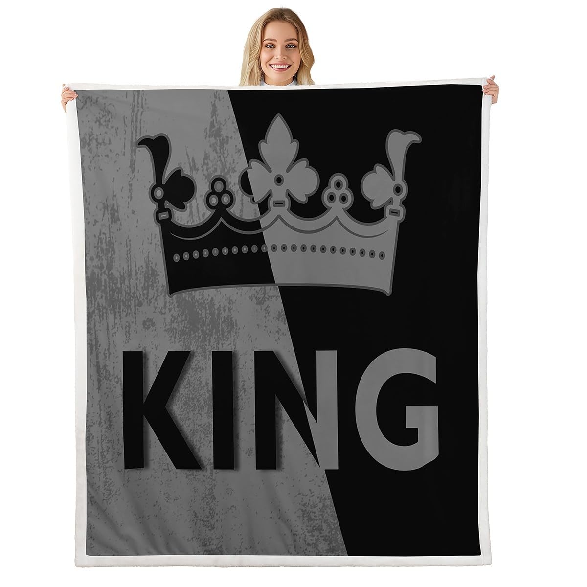 Erosebridal King Crown Blanket Vintage Black and Gray Fleece Blanket,Romantic Valentine's Day Throw Blanket 40"x50" for Women,Couple Gifts for Him and