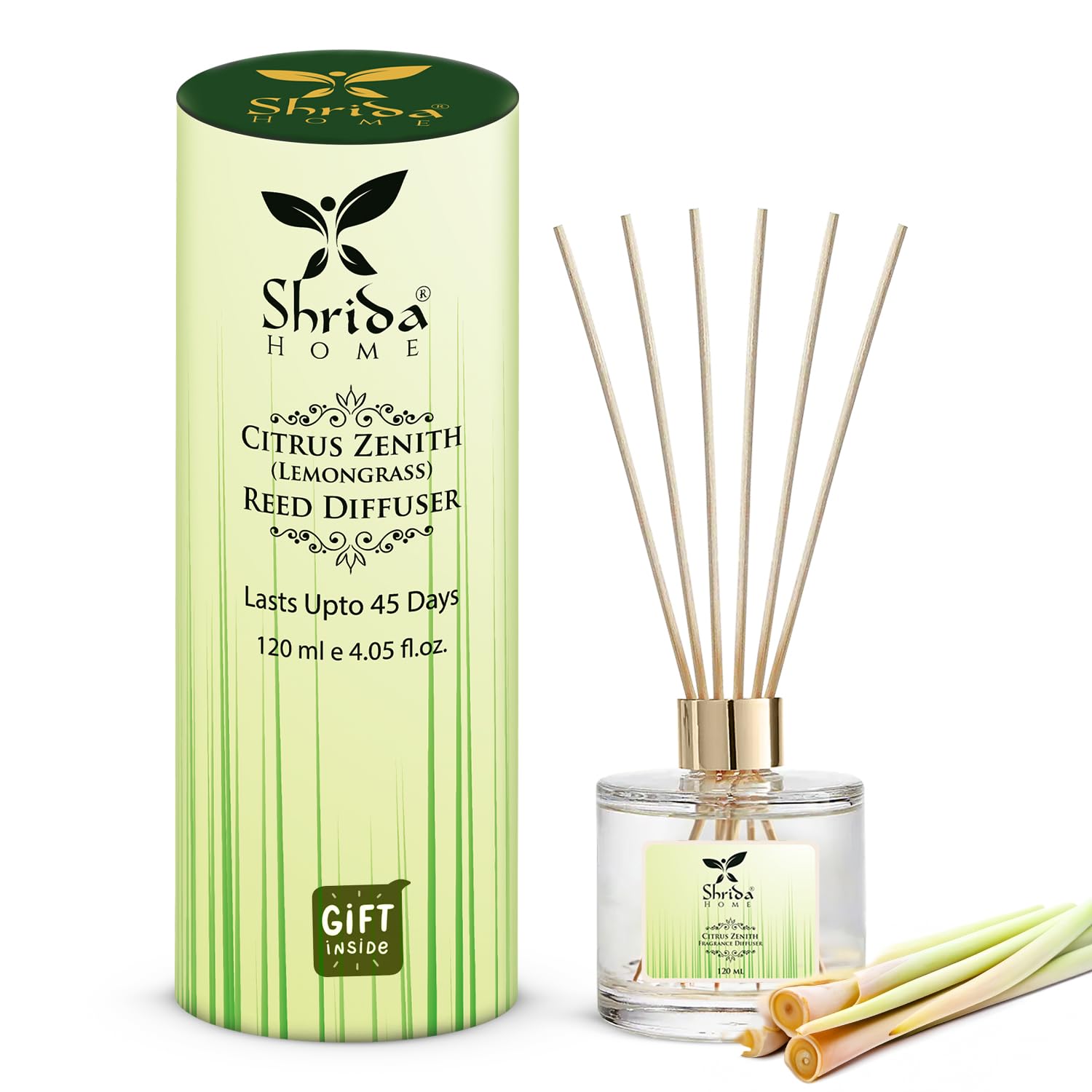 Shrida Citrus Zenith Lemongrass Reed Diffuser Set – 120ml Glass Aroma Oil Diffuser with 6 Designer Reed Sticks | Toxin-Free, Long-Lasting Room Freshener for Home, Office & Bathroom (Up to 45 Days) (B0C5TJWNM6) Amazon Price History, Amazon Price Tracker