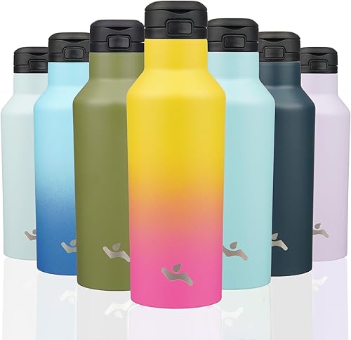 Miniatura 23 de Botella de agua aislada con popote, termo de agua de acero inoxidable de doble pared de 17 onzas con 2 tapas, azul lago Azul lago,Negro,Azul