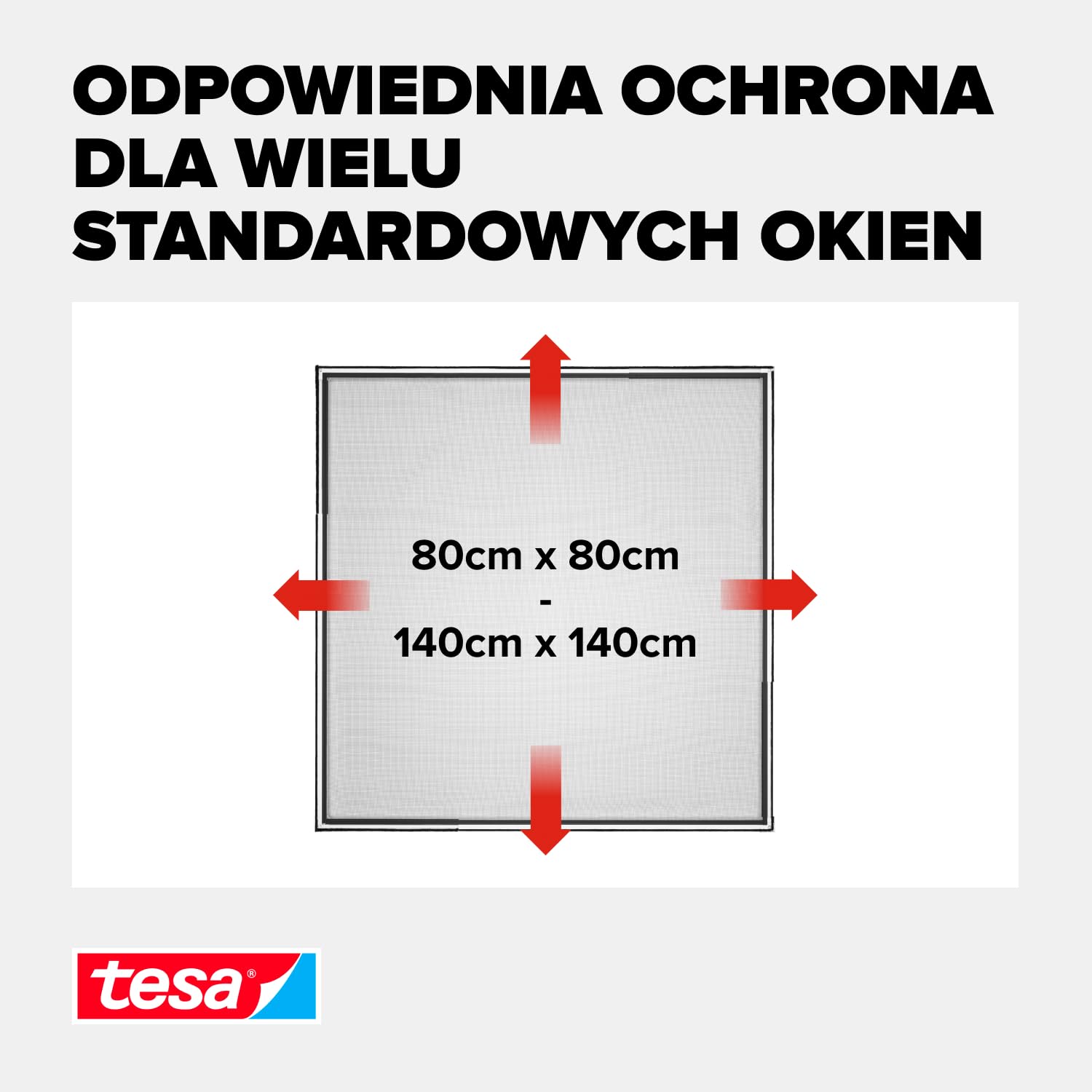 tesa INSECT STOP FALT Aluminum Frame for Windows - składana aluminiowa rama, siatka z regulacją teleskopową - 80 x 80 cm do 140 x 140 cm - antracyt