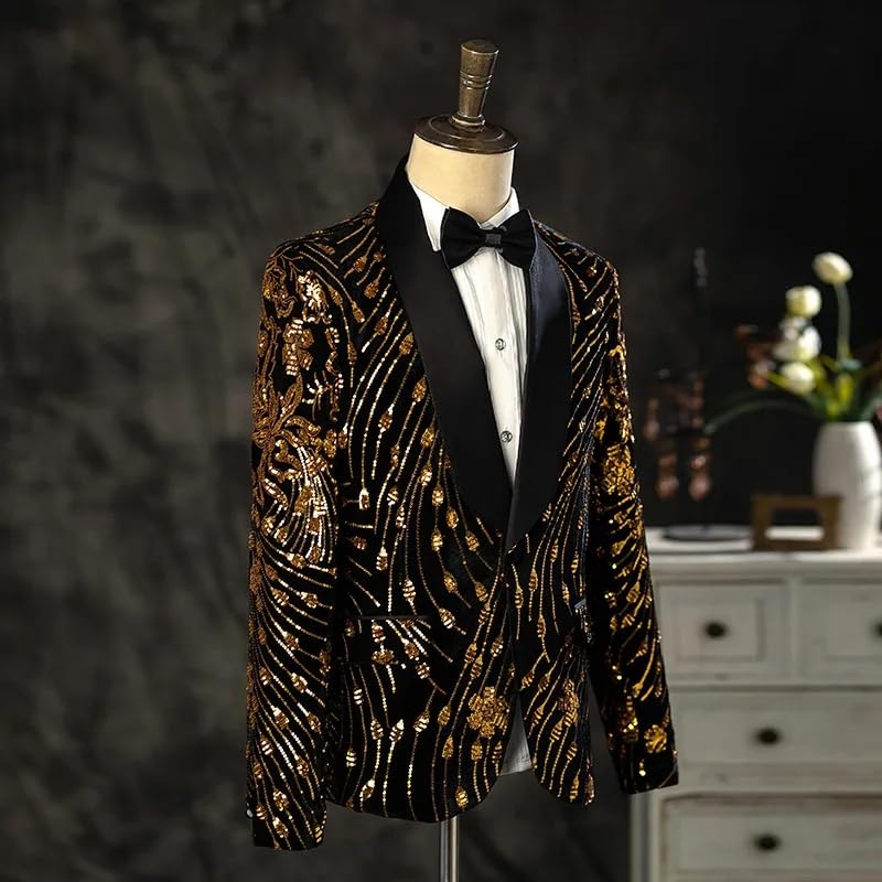 Men's Long-Sleeved Suit Jacket Dress Coat Singer Stage Performance Party Blazers4