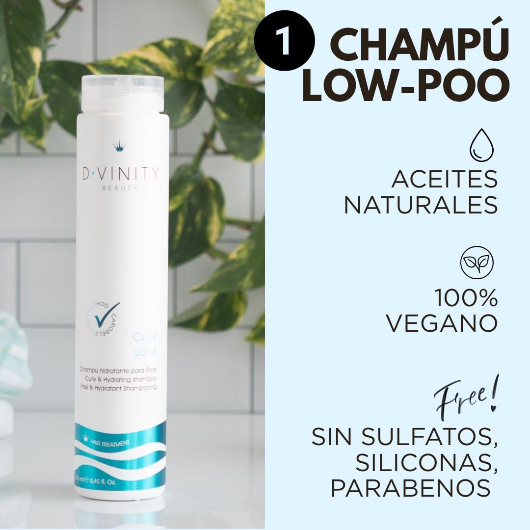 Rutina Curly Love 3 Pasos D·VINITY – Champú Low-Poo, Mascarilla y Crema Definidora | Método Curly | Hidratación, Definición y Control del Frizz