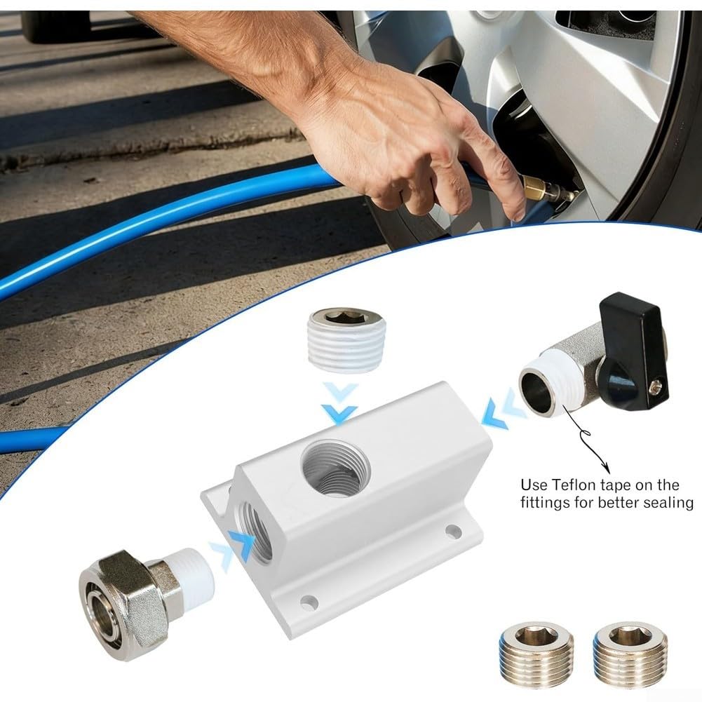 2PCS Compressed Air Outlet Kit 3/4" Aluminum Manifold