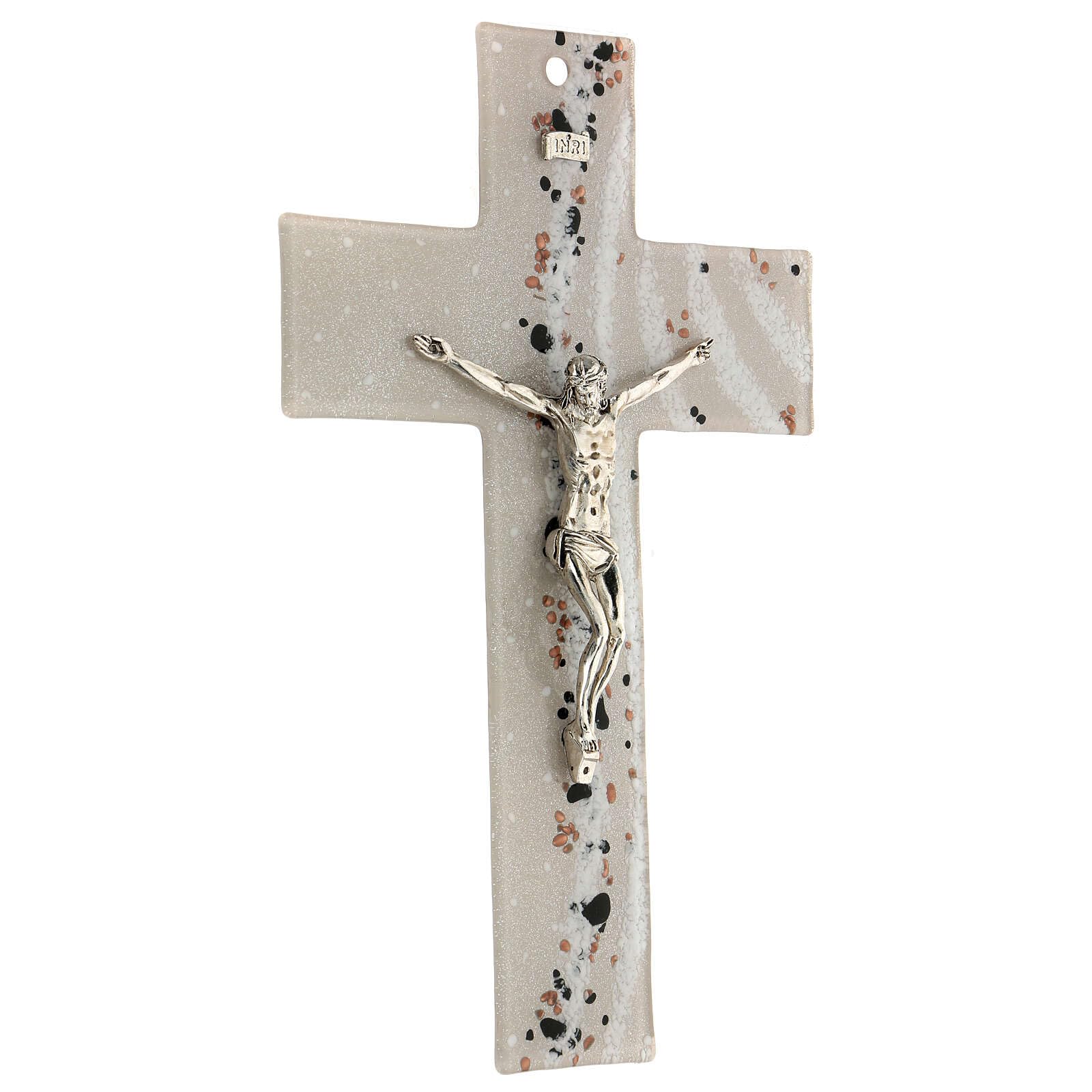 Holyart Crocifissi in vetro e plexiglass: Crocifisso vetro di Murano nero bianco rosa 25x15cm