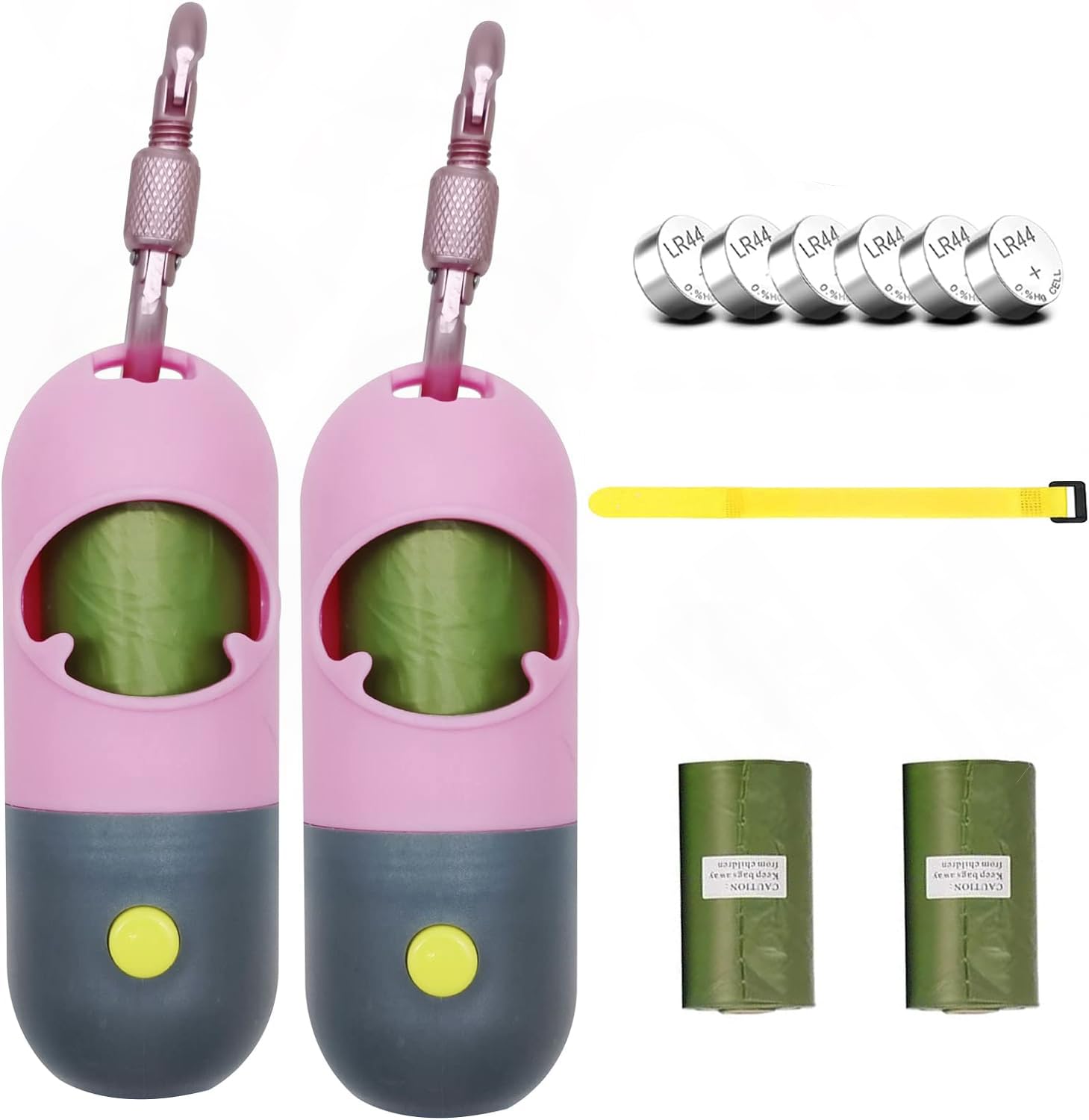 Morn Light 2 Pack Poop Bag Holder with Flashlight Waste Bag Dispenser for Leash with Clip and Battery Poop Bag Dispenser with Green Scented Poop Bags