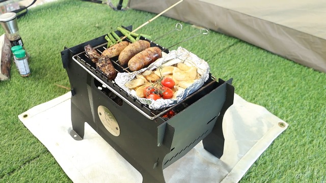 BiggerFire Camping Grill Fire Pit, 2 in 1 Portable Duel Fuel Charcoal or Gas Grill or Fire Pit, Detachable Steel Kabob Camp Grills Bonfire Stove with Hose for Outdoor Cooking BBQ