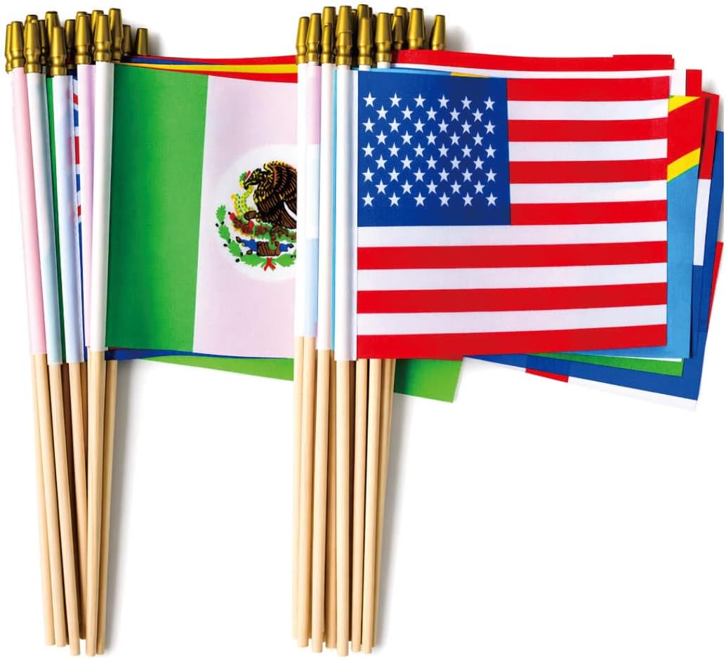 48 Countries Small Mini Hand Flags with Wooden Stick, Decorations for 2026 World Cup Soccer Fans, Watch Party, Sports Events, Patriotic Celebrations International Festival 5x8 Inch