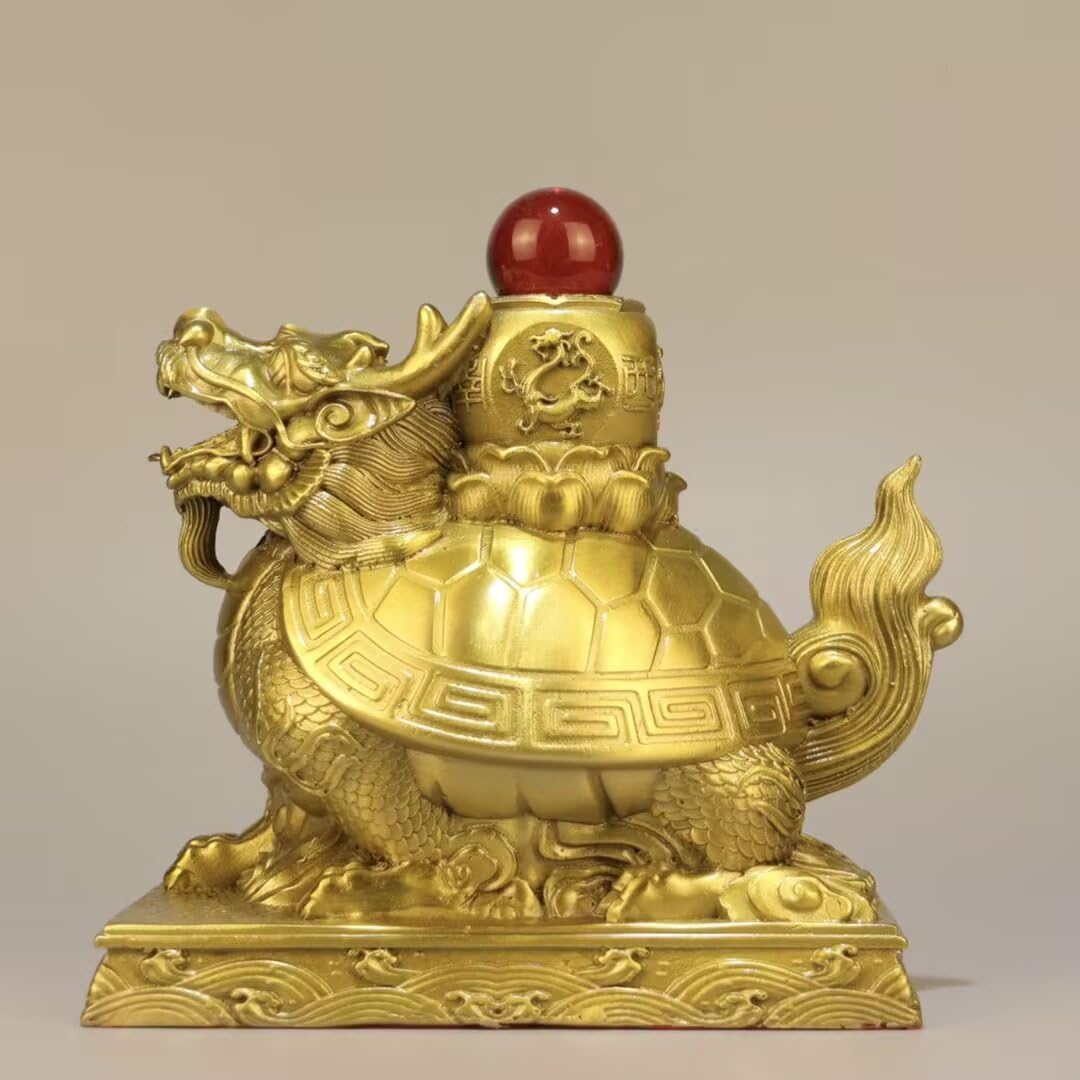 Dytartzx Pure Copper Dragon Turtle Statue - Exquisite Home Decoration - feng Shui Item - symbolizing Good Fortune and Longevity - Excellent Gift Choice - symbolizing Wea