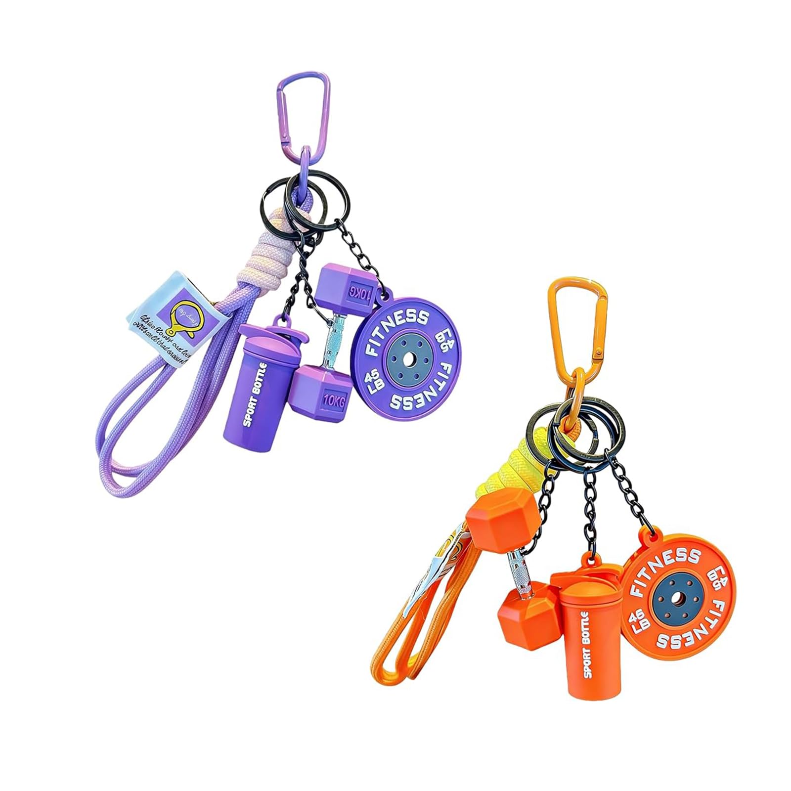 2Pcs Fitness Keyring with Dumbbell,Kettlebell Dumbbell Keychain Set,Small Funny Gym Gifts,Sport Keyring,Gift Motivational Fitness Accessories,Cute Gym Accessories for Women and Men,Car Key Pendant
