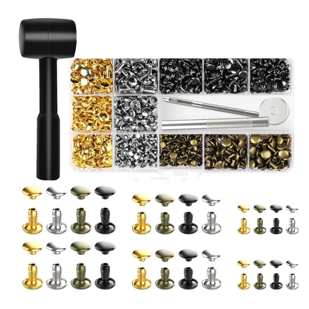 Tiyao 480 Sets Double Cap Rivets Tubular 4 Colors 3 Sizes Metal Studs With Fixing Tools For Diy Leather/Craft