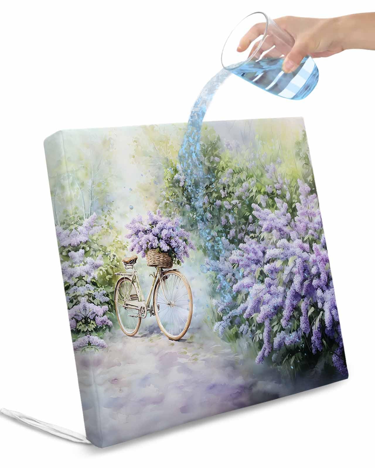 2 Pack Bike Waterproof Cushion Covers with Ties, Outdoor Patio Chaise Lounge Chair Seat Cushion Slip Covers Replacement(Only Cover) Purple Lavender Pastoral Country Plants Painting 24
