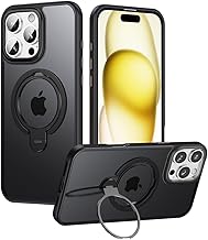【かつて無い利便性】YUYIB iPhone 16 Pro Max 用 ケース Magsafe対応 クリア マット仕上げ 半透明 リング付き 360°回転 黄変防止 耐衝撃 MIL規格 滑り止め 指紋防止 ストラップホール付き 充電時間短縮 ワイヤレス充電対応 アイホン16プロマックスカバー (半透明-ブラック, iPhone16 Pro Max)