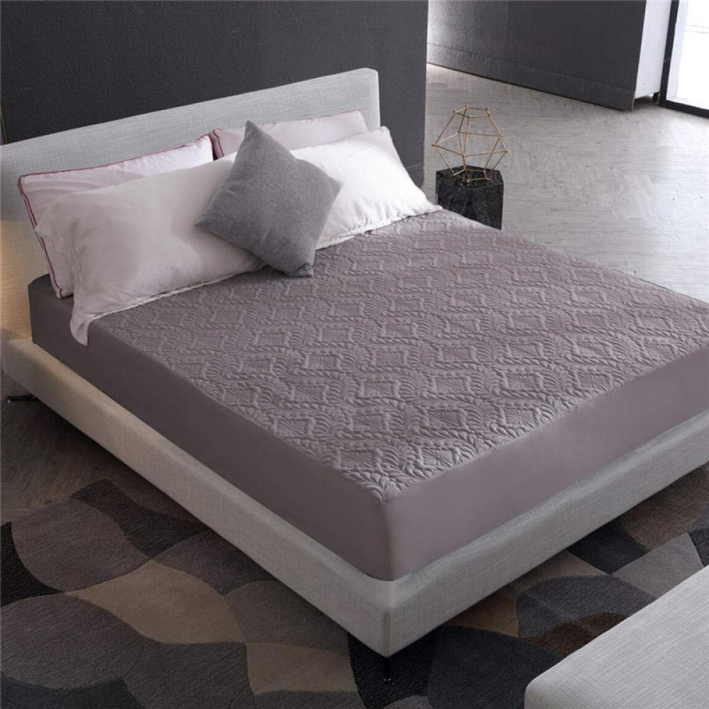 Wodoodporny pikowany ochraniacz na materac miękki dopasowany pokrowiec na łóżko wytłoczony design 150 x 200 + 30 cm gruba podkładka dla najwyższego komfortu i ochrony