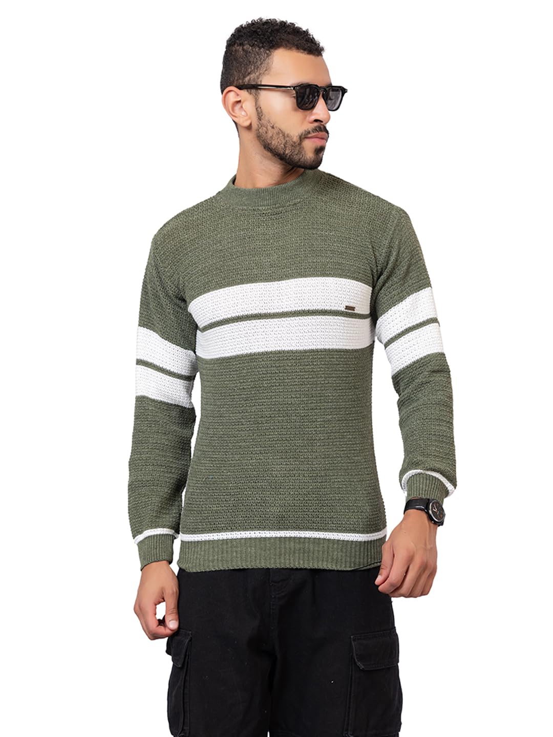 Men’s Striped Knit Sweater | Warm Crew Neck Winter Pullover | Casual & Office Wear Long Sleeve Knitwear with Ribbed Hem & Cuffs-picture-16