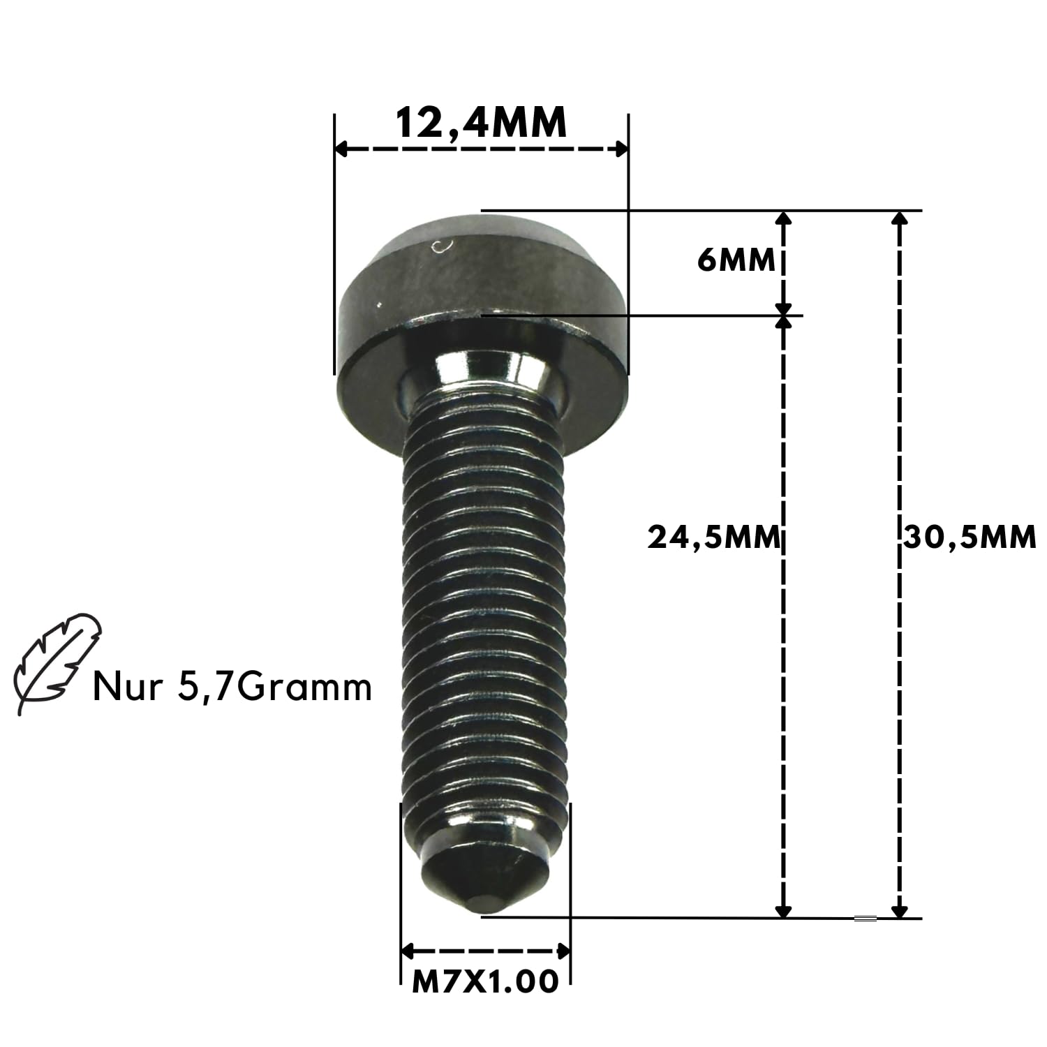 1 vite in titanio M7 x 24,5 per cerchioni BBS nero I RS I RX I Split I Tuning I Auto I Parti