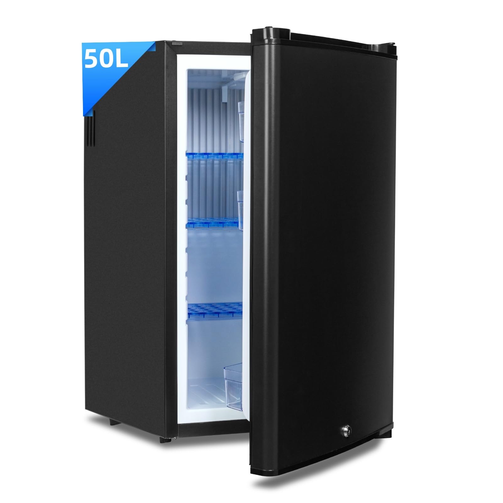 Smad 12V Kühlschrank 50L,Camping Kühlschrank 12v 230v, Leiser Wohnmobil Kühlschrank mit Schloss, Absorber Kühlschrank für Auto, Wohnwagen, Büro, Wendetür, Schwarz