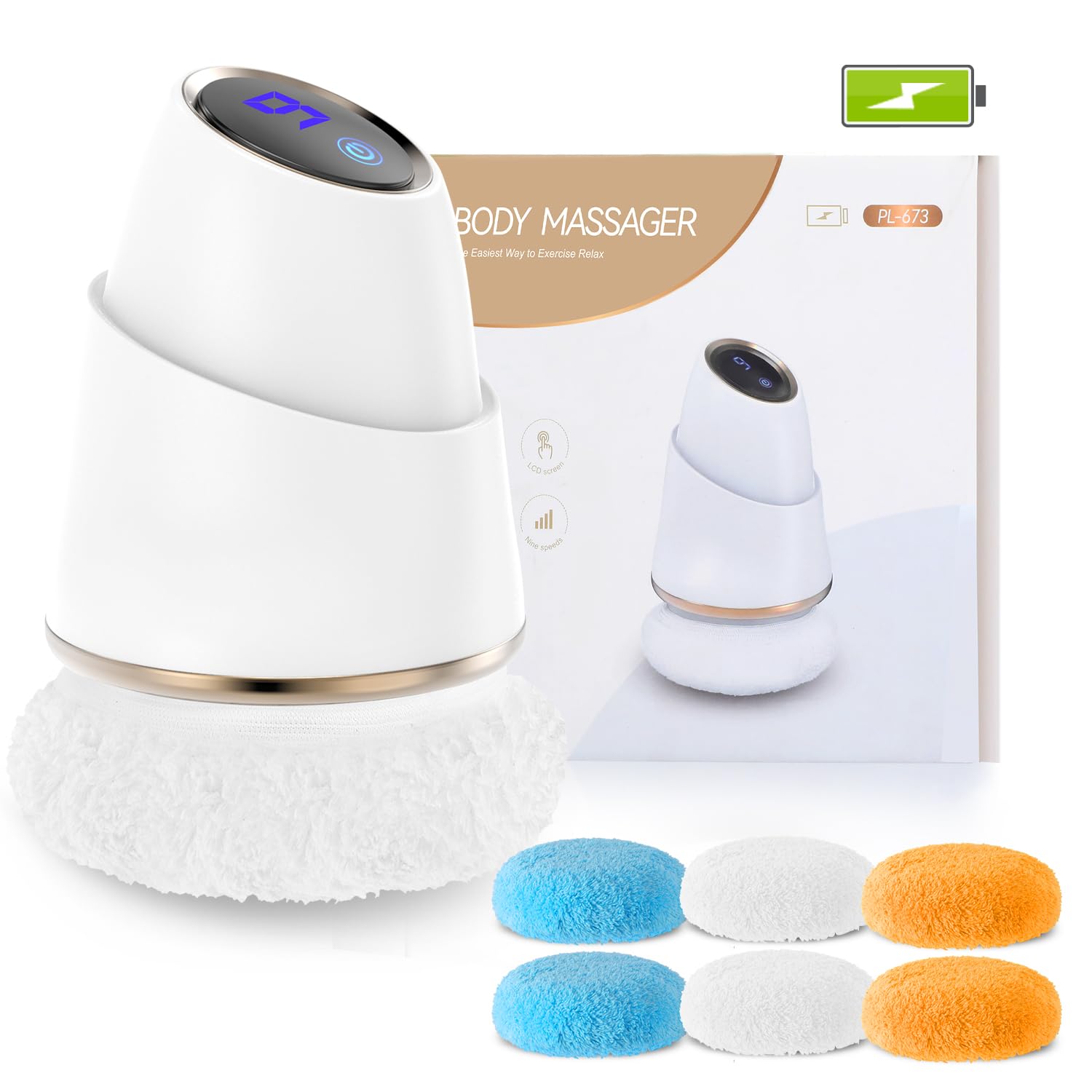 increnobl Body Sculpting Machine Cordless-Upgraded, Cellulite Massager Electric with 9 Level Speeds, 6 Skin-Friendly Pads, Cellulite Remover for Legs, Arms, Belly, Waist