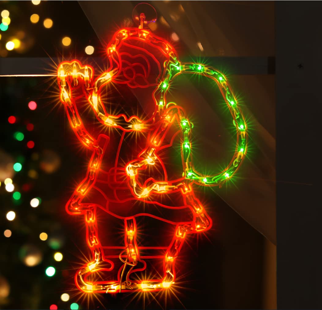 LAMPHOME 18" 50 Lighted Santa Christmas Light, Window Sculpture Decoration