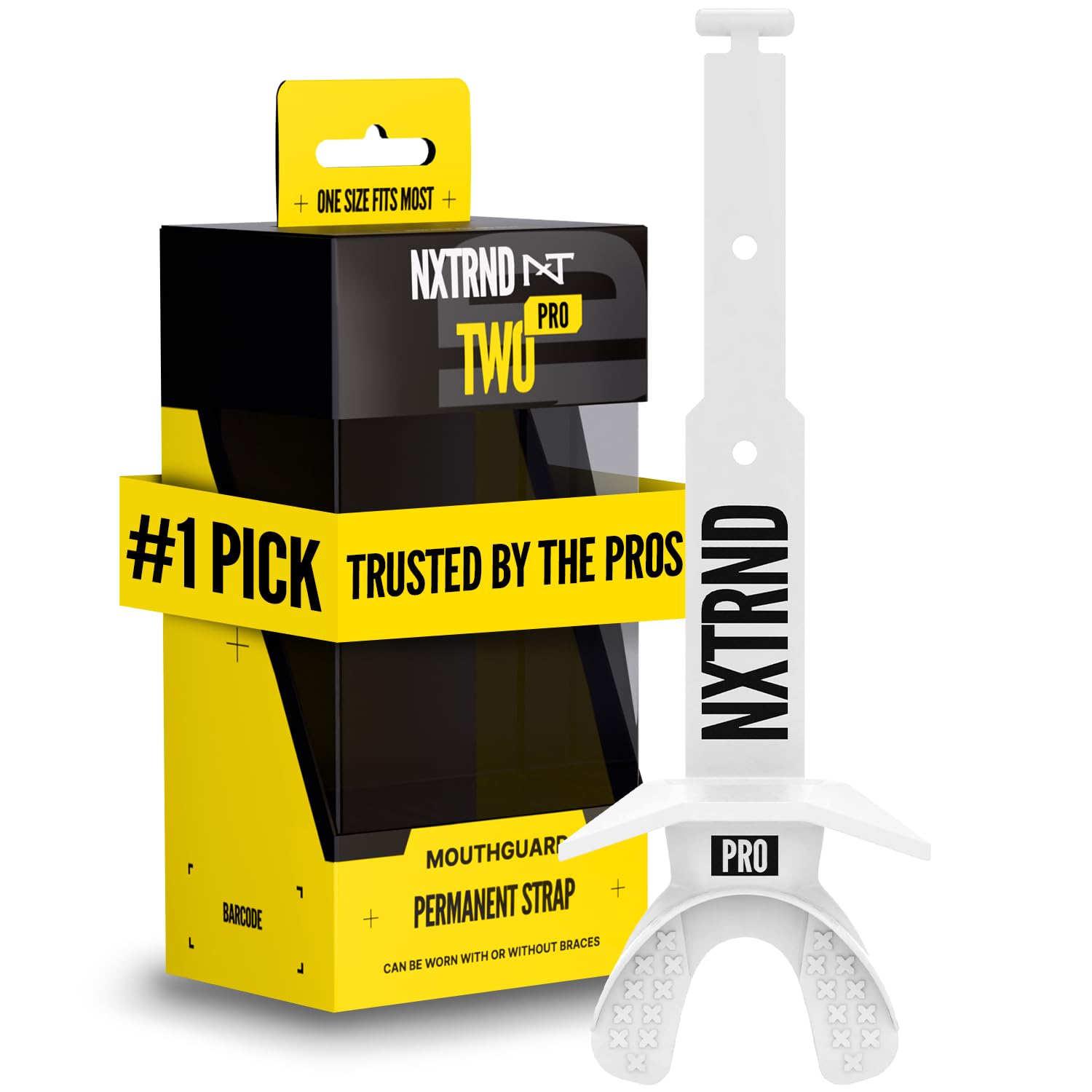 Nxtrnd Two Pro Football Mouth Guard  Permanent Strap  Fits Adult & Youth (White)