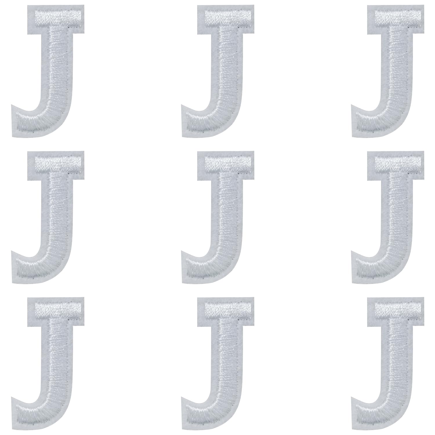 IANZE 9PCS Iron on Letter Patches, White Letter J Patches Embroidered Letter Patch for Clothing, Jeans, Hats, T-Shirts, Backpacks, Etc. (White-J)