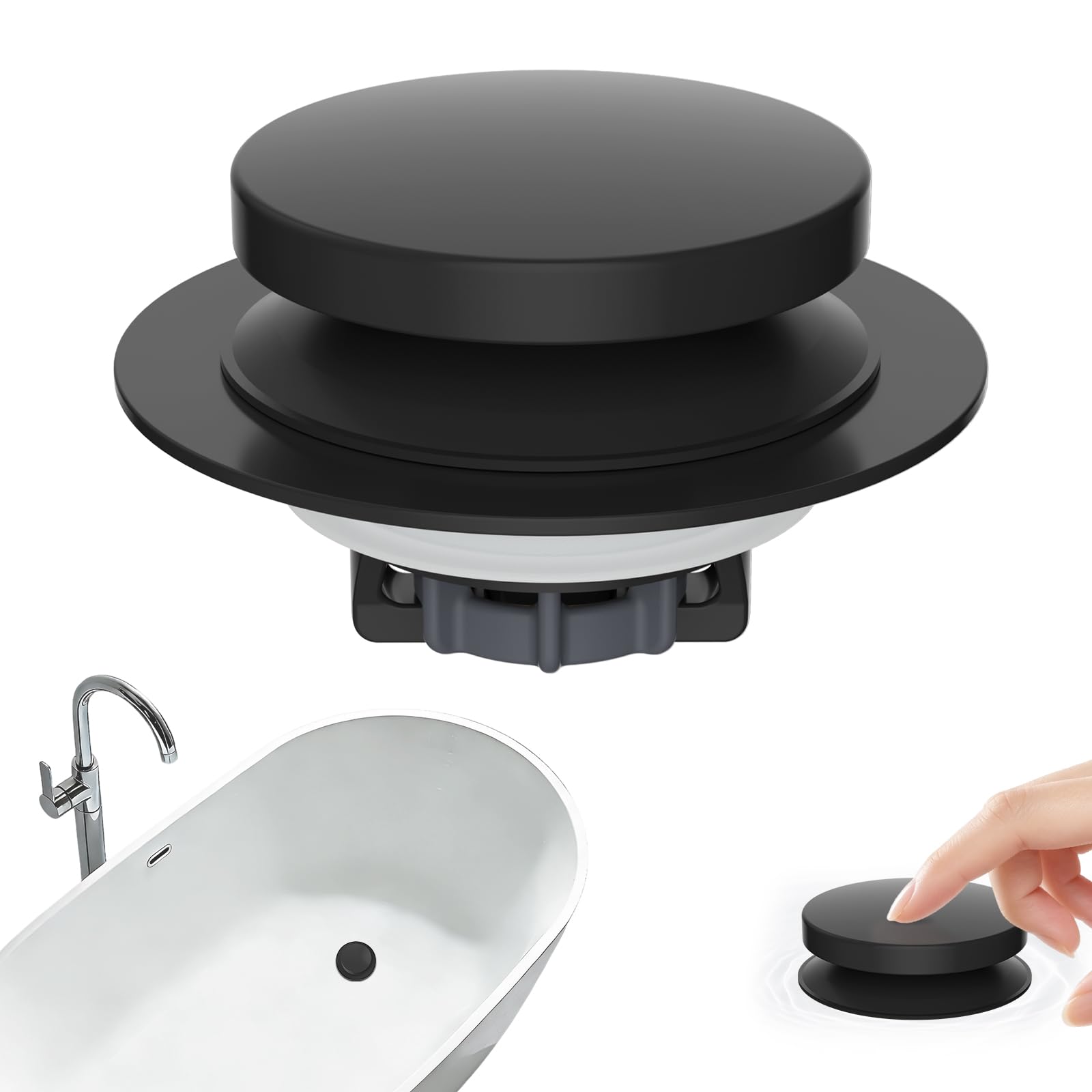 Hibbent 3 in 1 Metal Bathtub Drain Stopper, Universal Pop Up Tub Stopper