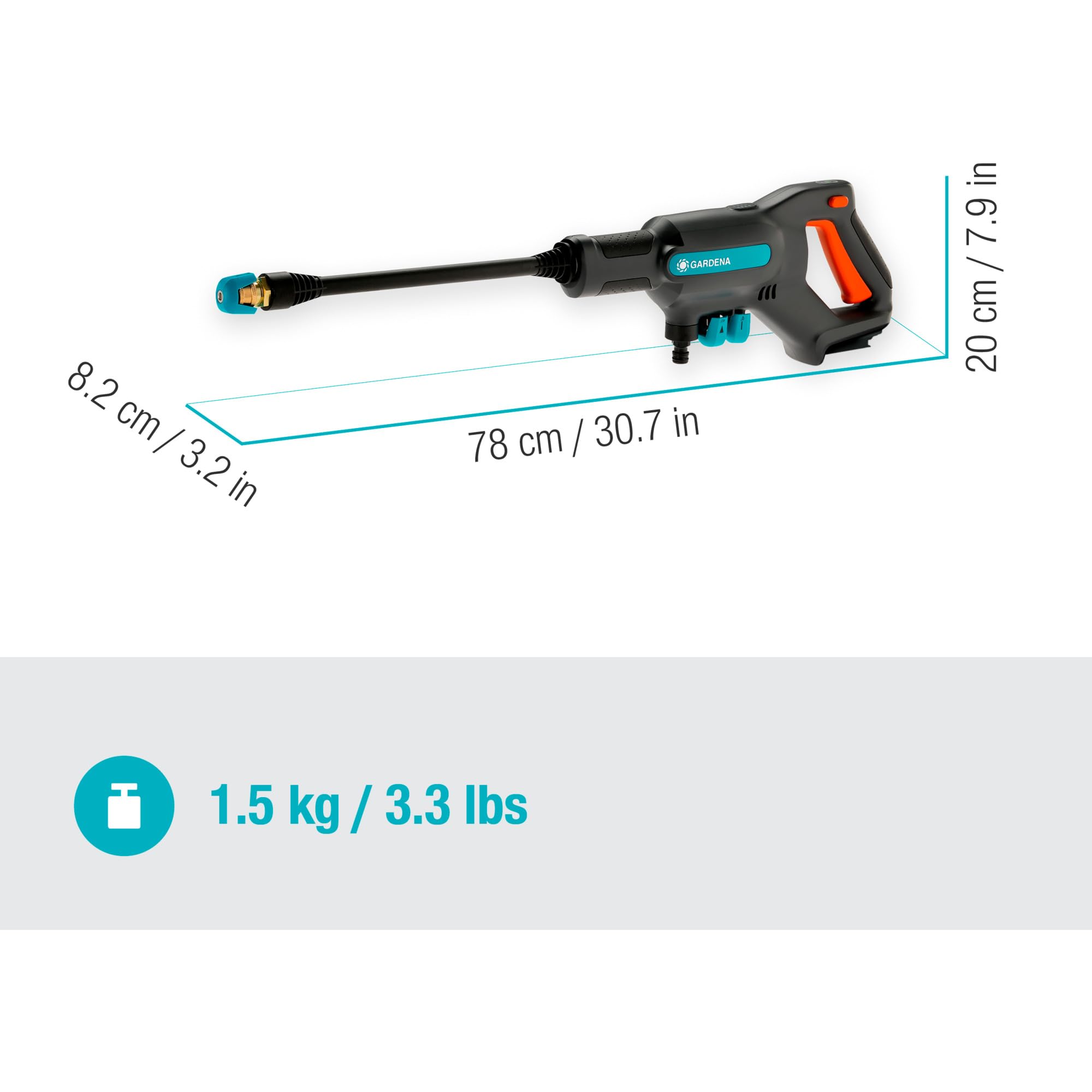 Gardena Akumulatorowa myjka średniociśnieniowa AquaClean 24/18V P4A – bez akumulatora: Regulowane ciśnienie wody, Dysze, Trzy tryby czyszczenia, przenośne narzędzie do użytku na zewnątrz (14800-55)