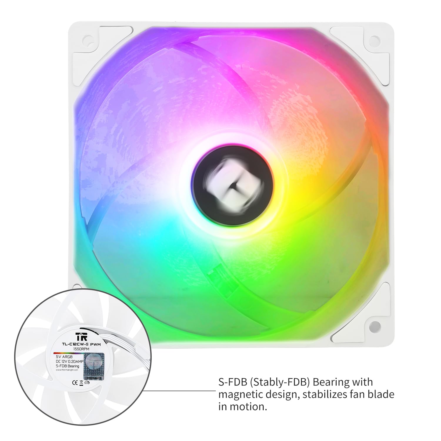 Thermalrlght 120 mm weißer ARGB-CPU-Lüfter, 3er-Pack, 1550 U/min, leise, PWM, kompatibel mit Desktop-Gehäusen und CPU-Kühlern