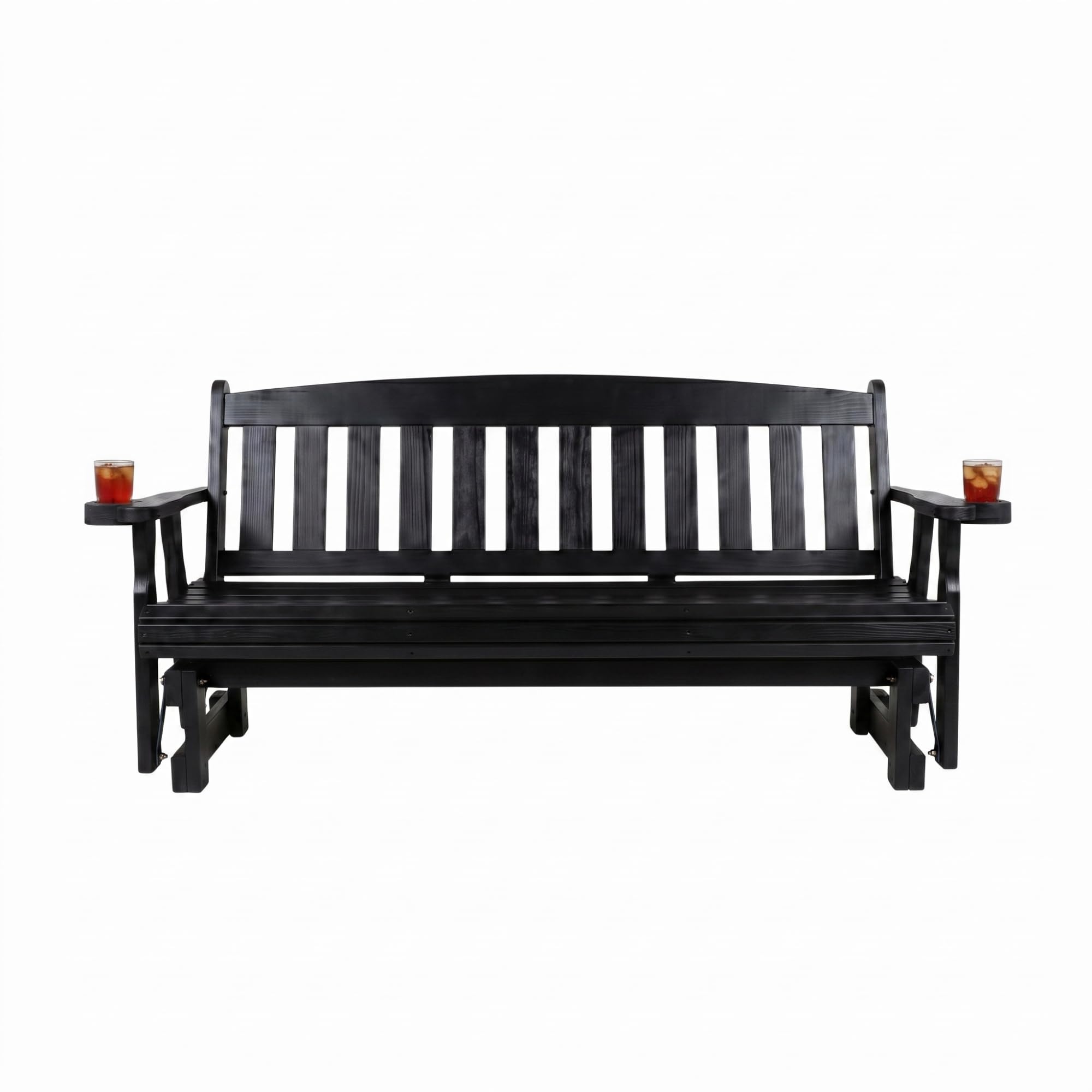 Amish Heavy Duty 800 Lb Mission Pressure Treated Porch Glider with Cupholders (6 Foot, Semi Solid Black Stain)