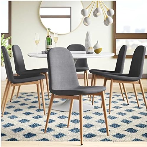 Eames Style Dining Room Chairs Set for 6, Solid Metal Legs with Wooden Print, Side Chairs with Fabric Cushion Seat - Grey