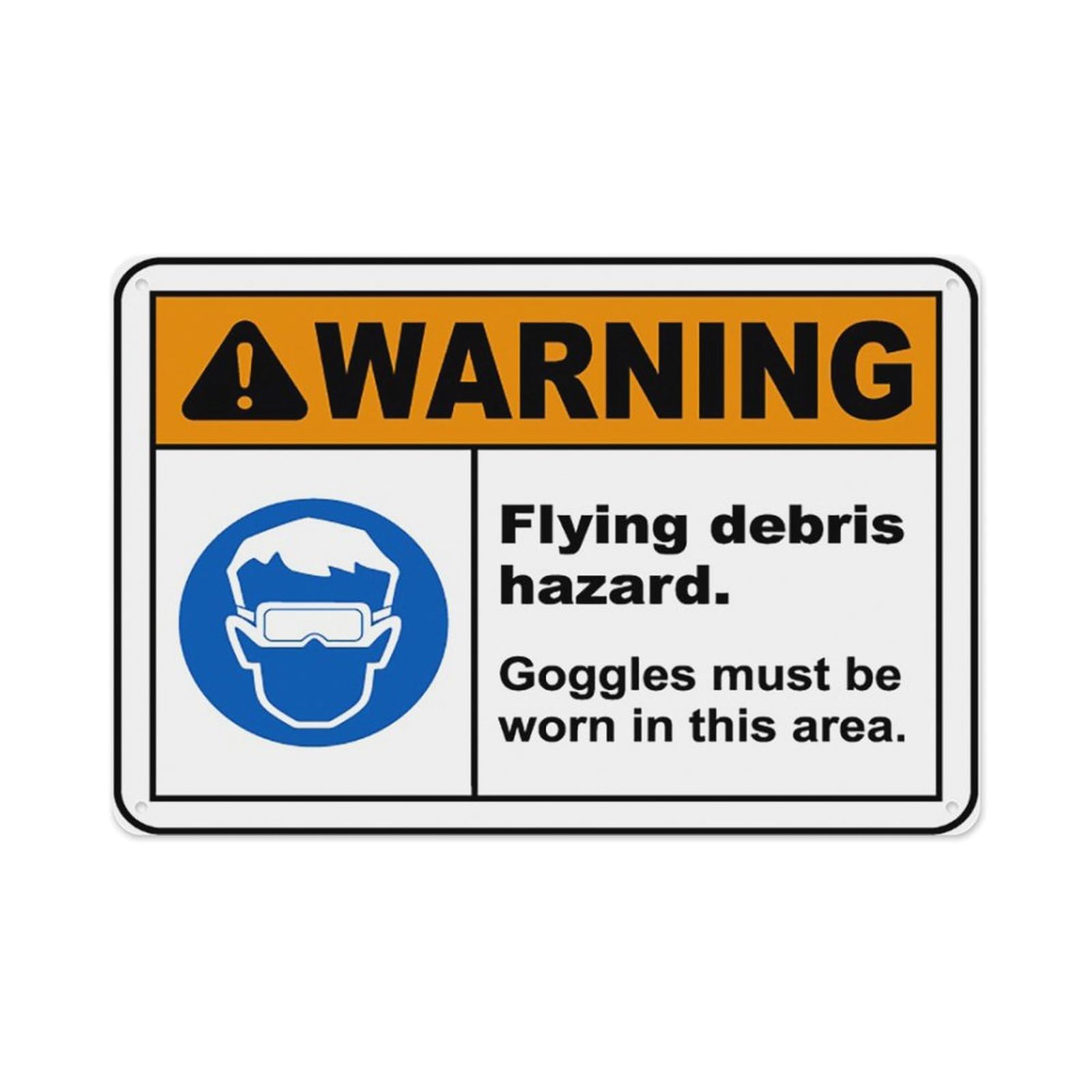 peiyeety Flying Debris Goggles Must Be Worn Sign Aluminum Tin Warning Signs For Home Outdoor Garden 12X16 Inches