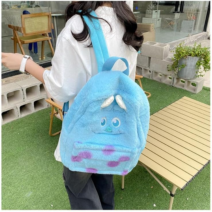 Miniatura 4 de Mochila Kawaii Fuzzy Daypack, lindo diseño de animales esponjosos Y2K, elegante, de dibujos animados, bolsa de hombro diaria, Azul, Mochilas Daypack