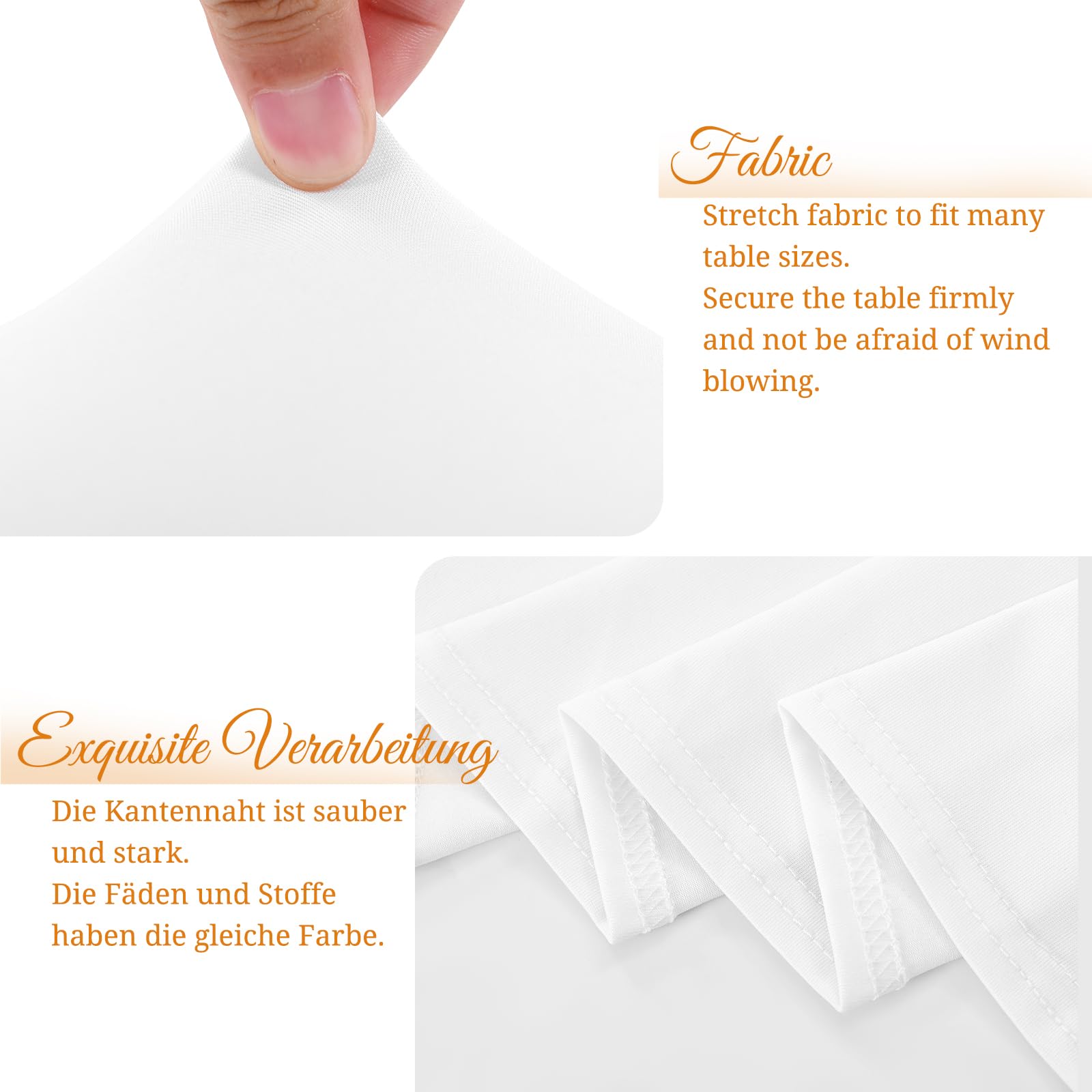 Teruntrue Copritavolo per tavolo da birra, impermeabile, impermeabile, 220 x 50 cm, nella parte inferiore ci sono 4 tasche per piedi, lavabile, per banchetti all'aperto (bianco)