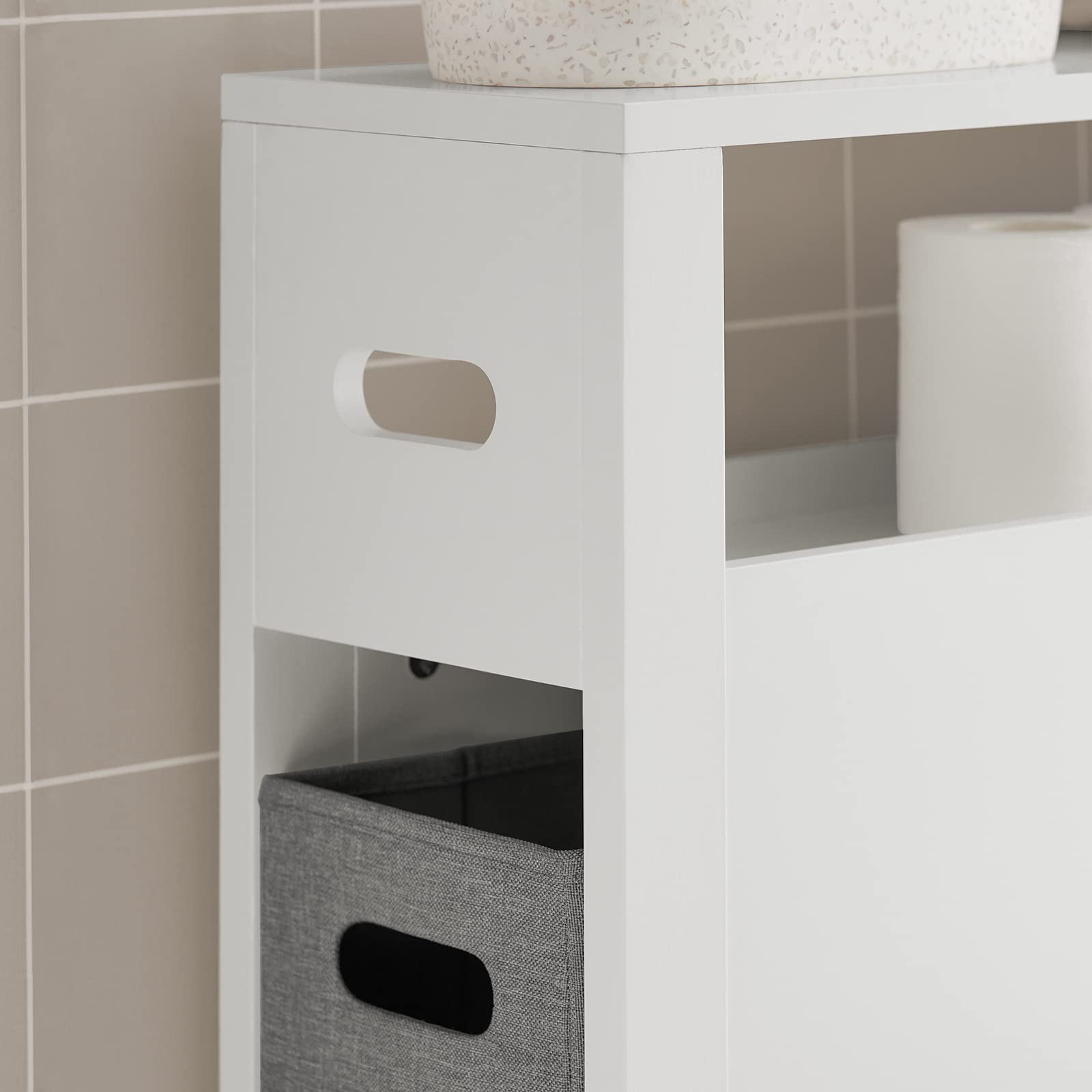 SoBuy Mensola Salvaspazio con 2 cestelli grigi estraibili Mobiletto da bagno Bianco 20x60x70cm BZR83-W