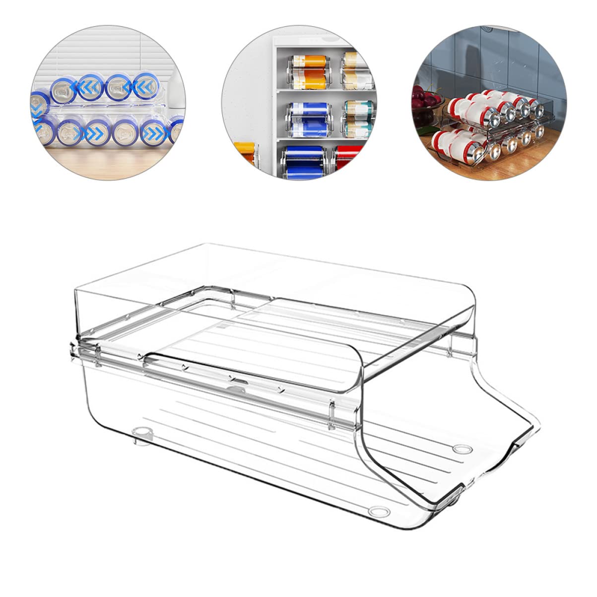 Organizador de Bebidas de Doble Capa para Refrigerador Diseño Apilable y Dispensador Automático de Latas de Plástico para Cocina y Tienda