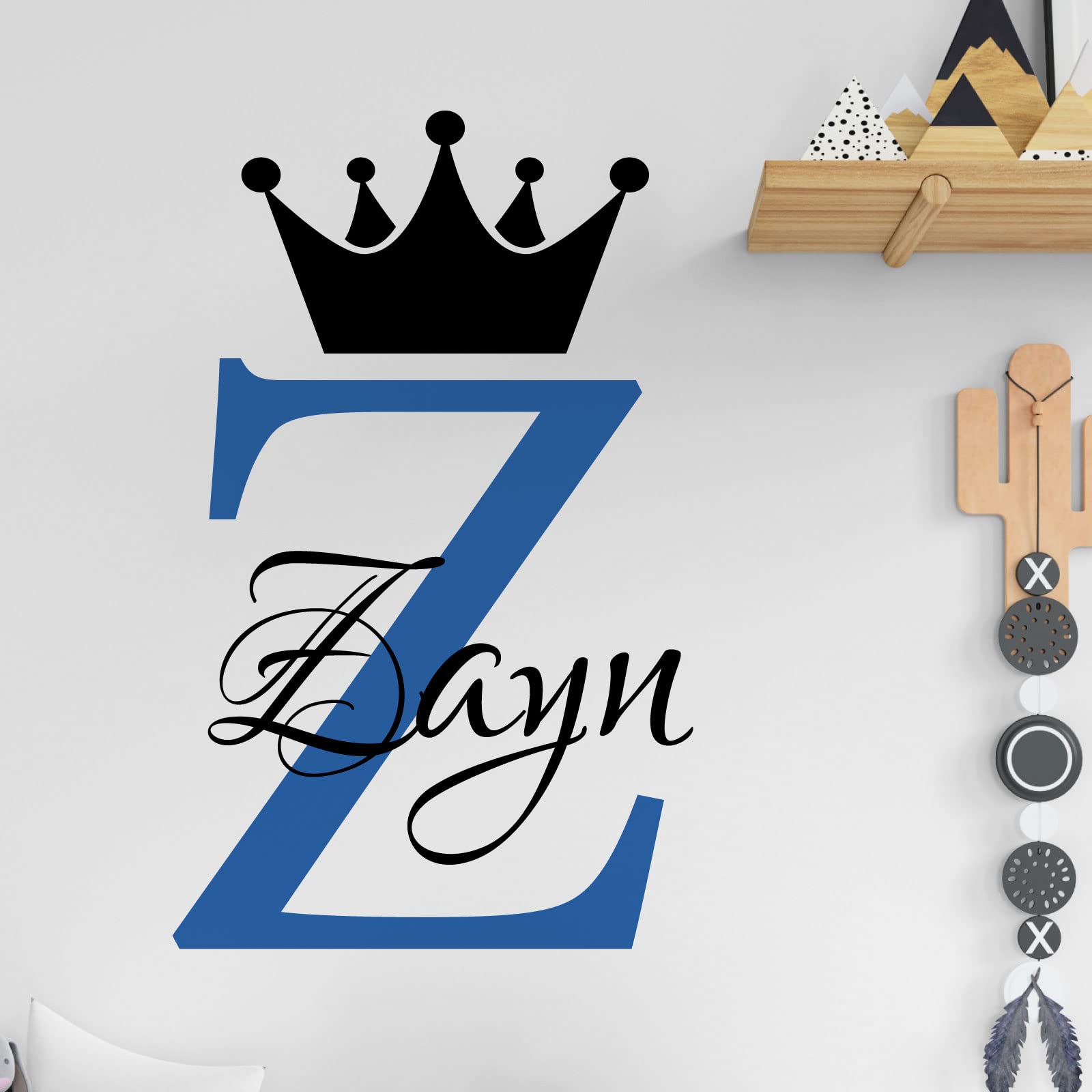 Personalised Name Baby Prince Princess Decal Wall Sticker - Initial Letter Crown [Large] [Marina]