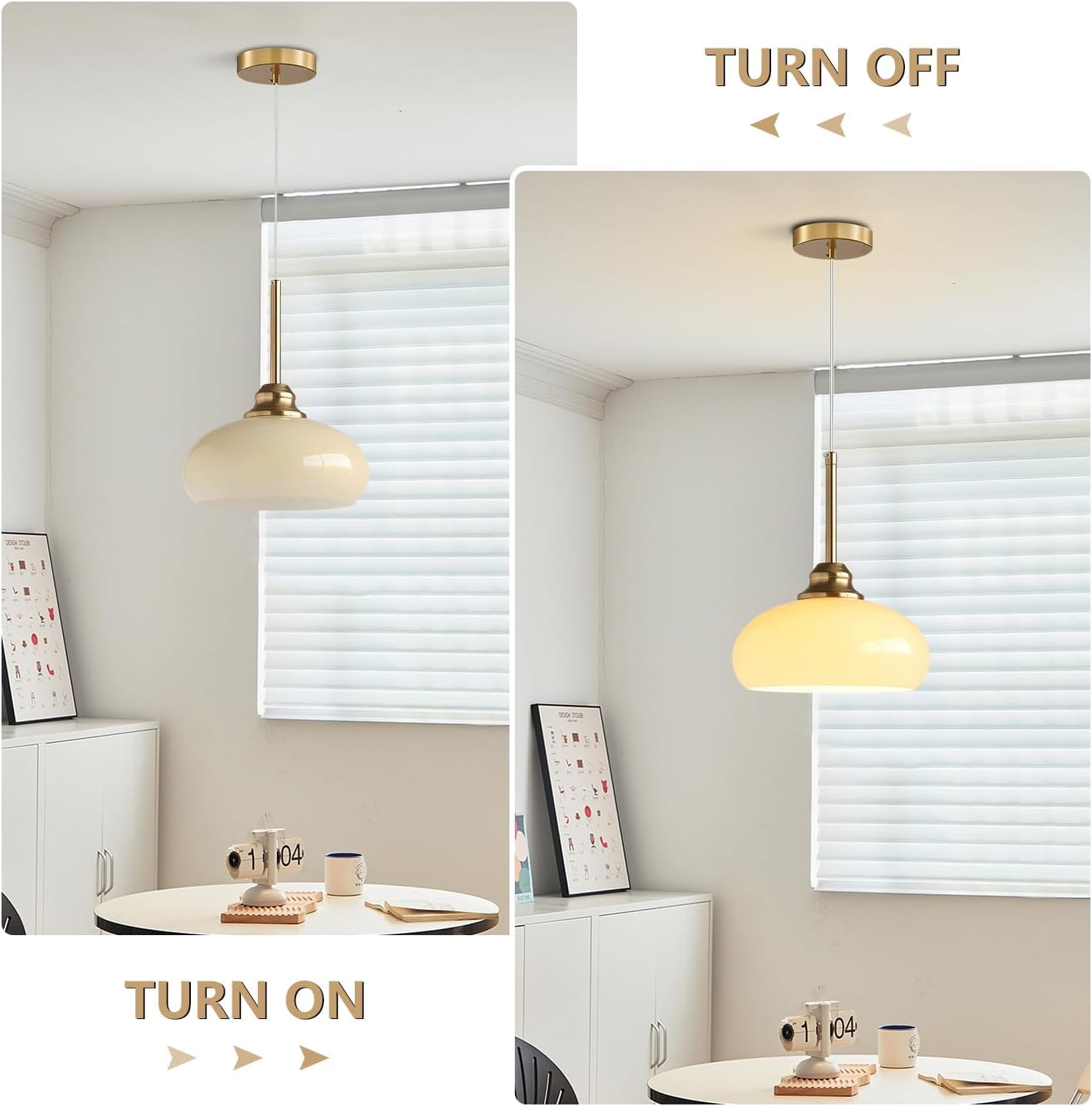 Iluminación Colgante Lámpara De Techo Colgante Ajustable, Lámpara Colgante De Cúpula Lámparas Colgantes De Vidrio Amarillo/Blanco, Accesorio Colgante De Comedor Dormitorio Pasillo De Noche Balcó