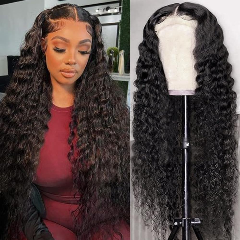 SOSATISFY Deep Wave Lace Front Wigs Human Hair 4x4 HD Transparent Lace Closure Wigs Glueless 180% Density Human Wigs for Black Women Pre Plucked with