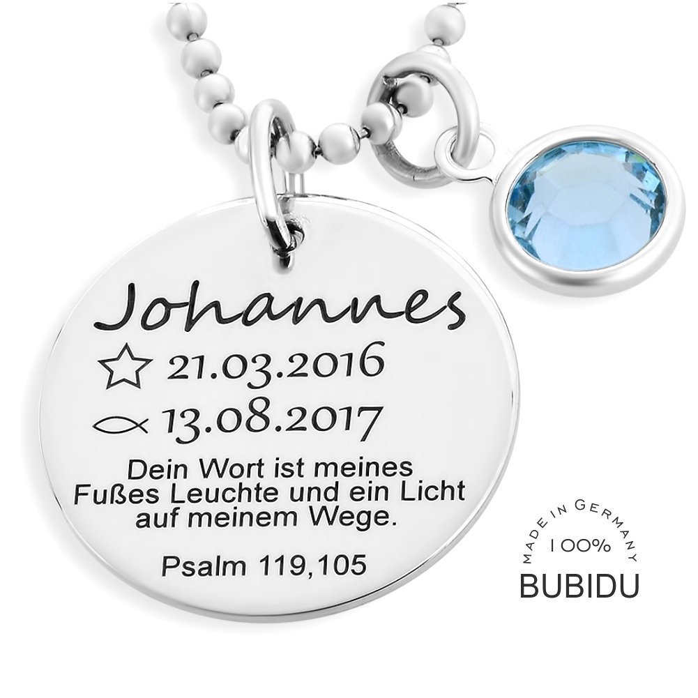 Taufkette 925 Silber Junge Gravur Taufspruch Namenskette Taufe Geburtsstein Taufschmuck Psalm Silberkette Taufspruch Taufe Geschenk Patenkind | HANDMADE IN GERMANY