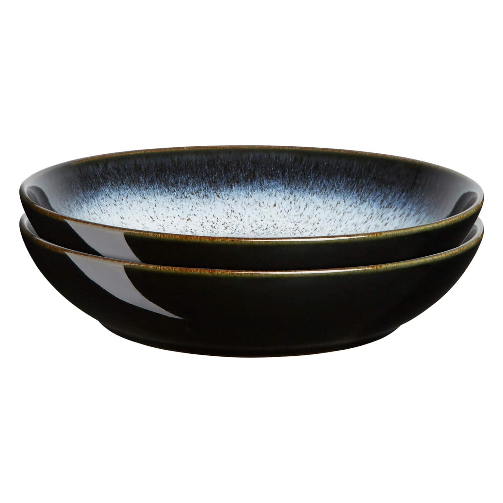 Denby Halo - Pasta Bowls Set Of 4 - Reactive Glaze Dishwasher Microwave Safe Crockery 1050Ml - Black, Grey Ceramic Stoneware Tableware - Chip & Crack Resistant