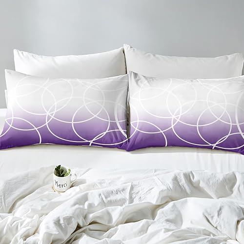 Miniatura 6 de Juego de ropa de cama con anillos de círculos degradados, moderno juego de edredón degradado, tamaño Queen para niños, niñas, adolescentes, adultos,