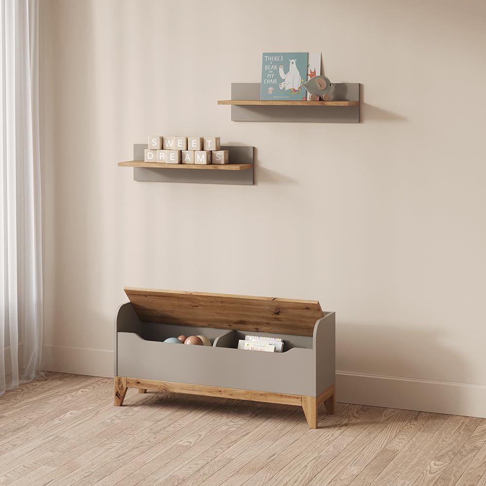 Livinity Cassapanca per giocattoli Malia, Cashmere/Artigianale, 107.2 x 50 cm con sedile a panca