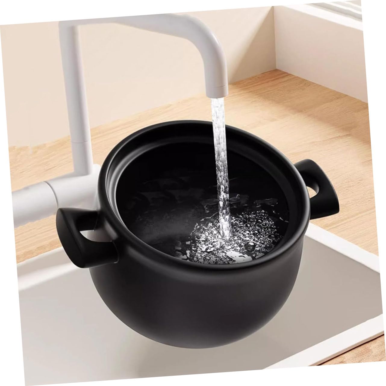 Cazuela de Cerámica Negra 2, 5l para Guisar y Cocinar | Cerámica y Madera, Superficie Lisa, Alta Temperatura, No se Agrieta con Facilidad