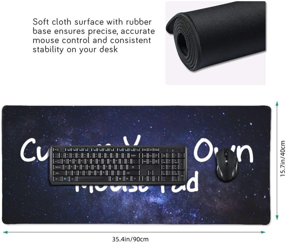 Customized Large Mouse Pad Design Your Own Add Photo Picture Text Logo Non-Slip Personalized Desk Pads for Office Home, 40 Colors, 35.5"x16"