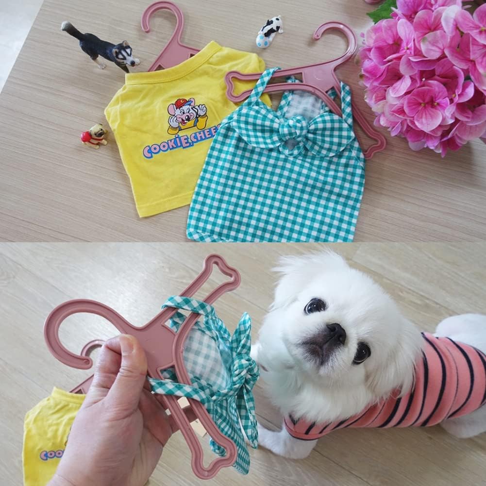 Dog Bone Shaped Puppy Cat Kitten Small Pet Mini Clothes Plastic Hanger Pink or Blue Pack of 10 (Pink)