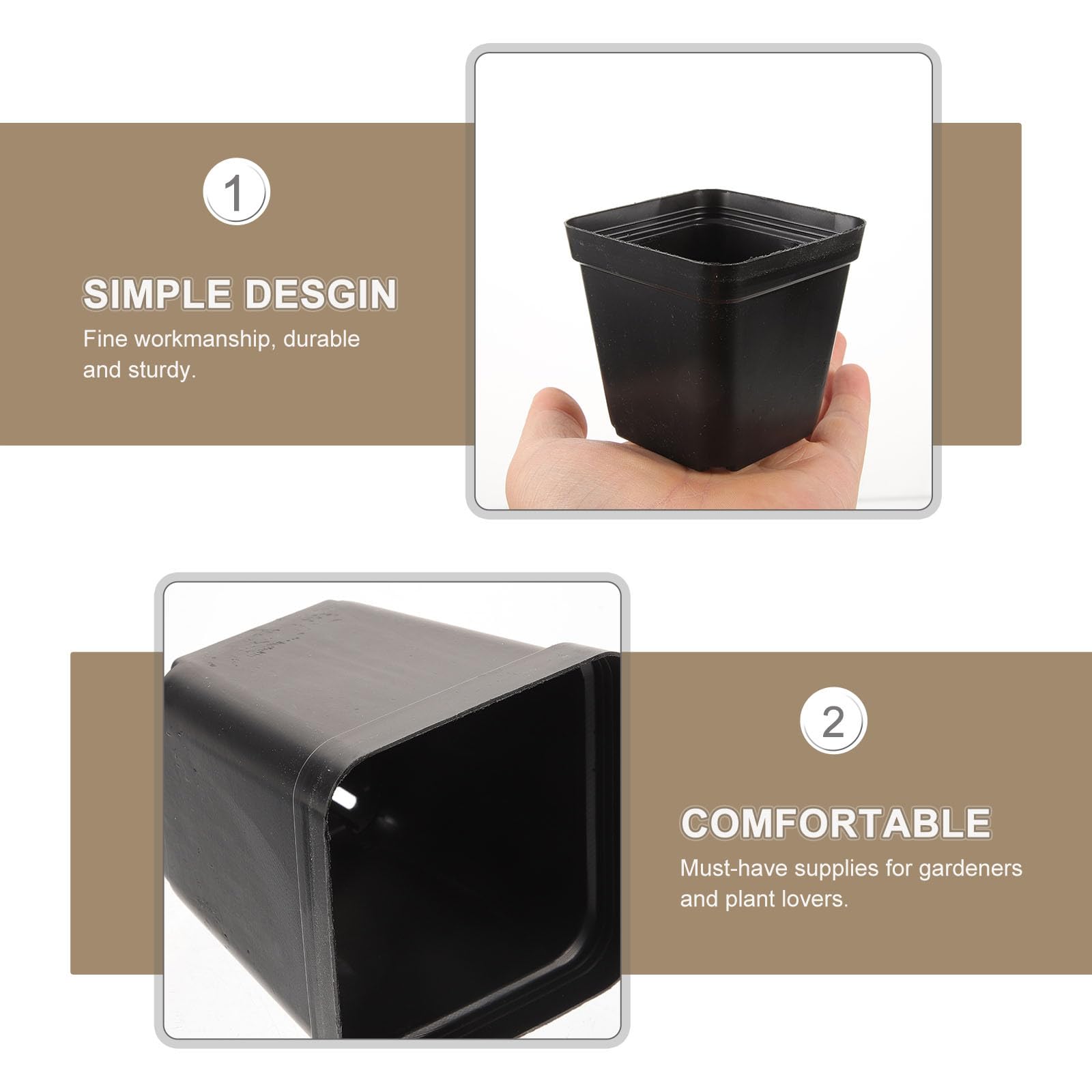 Gadpiparty Lot de 120 Pots en Plastique Noirs Carrés pour Semis avec Trous de Drainage, Réutilisables, Culture de Succulentes et Fleurs en Intérieur ou Extérieur