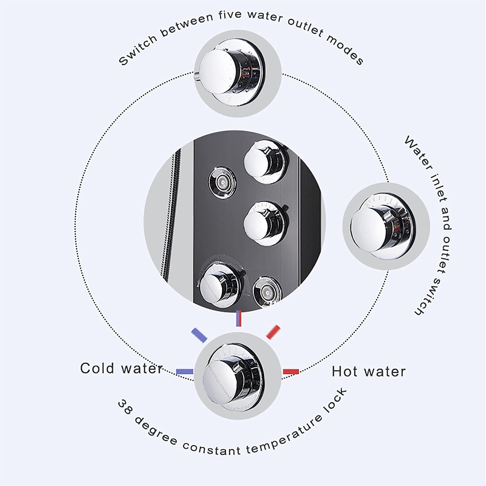 Panel Prysznicowy Led Z Wyświetlaczem Cyfrowym, Kolumna Prysznicowa Z Termostatem, System Prysznicowy Z Głowicą Prysznicową, Prysznic Ręczny, Dysze Do Ciała, Wylewka,Black