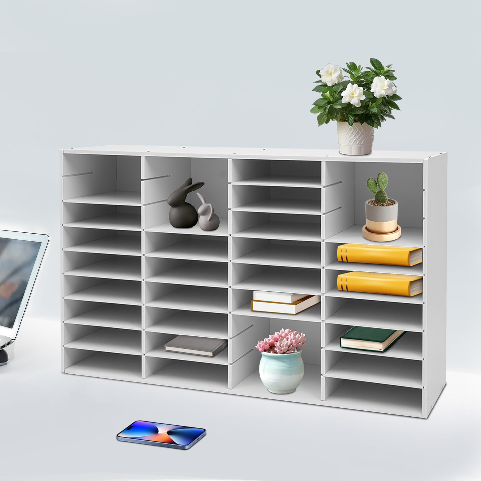 Portadocumenti da ufficio, organizer da scrivania con 36 scomparti, in PVC, portadocumenti, sistema di organizzazione per documenti in formato A4 (36, bianco)