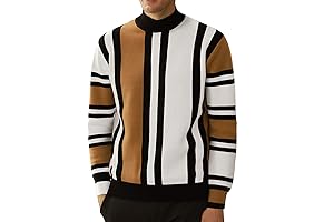 Men's Vintage Stripes Pullover Stand Collar Mockneck Jumper Sweater