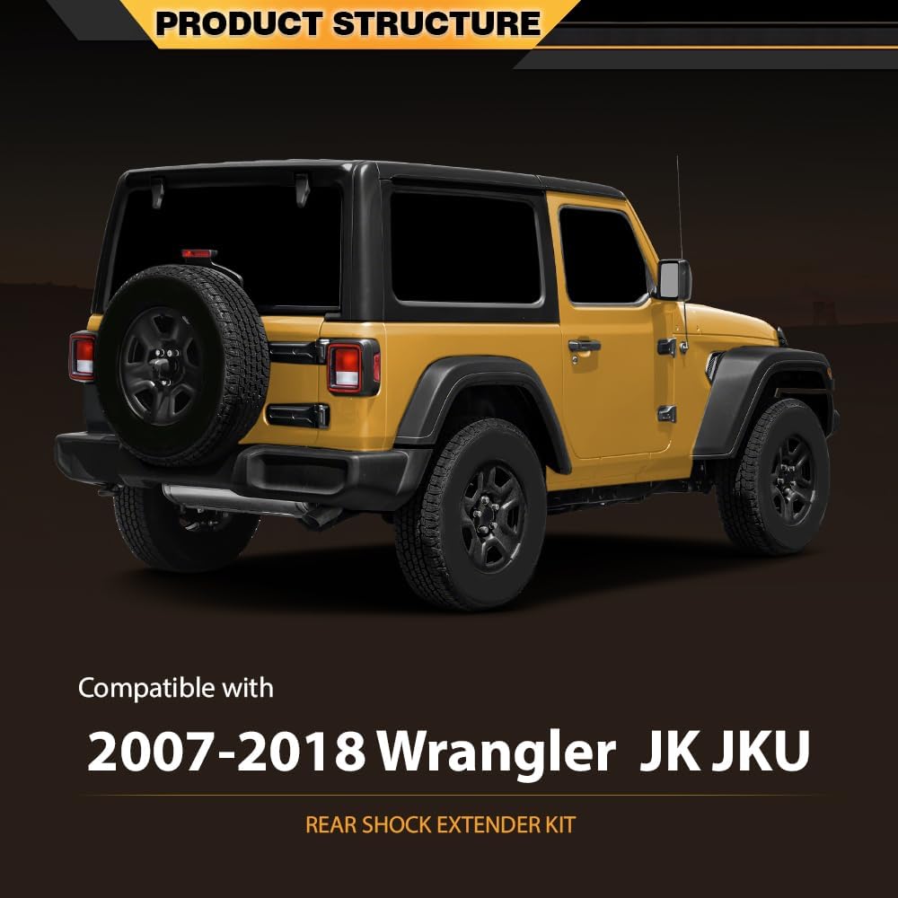 CNNELL Rear Shock Extender Kit 2"-4" Lift Compatible with Jeep Wrangler JK JKU 2007 2008 2009 2010 2012 2013 2014 2015 2016 2017 2018